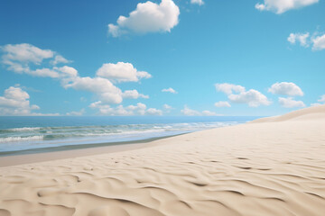Wall Mural - Sea beach with white sand beach blue sky with clouds, Summer Holiday background, AI generate