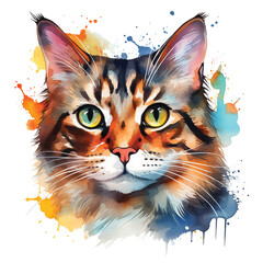 Wall Mural - Serene Cat Watercolor Illustration on a White Background