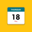 may 18 thursday icon with yellow background, calender icon