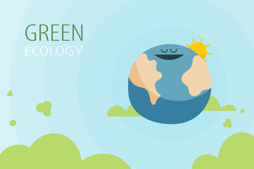 Aufkleber - Green eco friendly of earth on blue sky background. Ecology and environment concept. Vector Illustration for Landing Page Template.