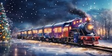Festive Journey: Winter Landscape Banner With A Christmas Train