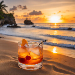 Wall Mural - old fashioned, cocktail, tropical,waves, ocean