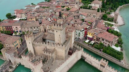 Poster - aerial close-up view of the town of sirmione on lake garda