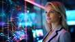 © Muzaffer Stock - Elegant businesswoman using a futuristic holographic interface, technology, finance, vibrant colors