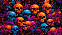 Halloween Pattern With Skulls And Pumpkin