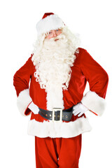 Sticker - Portrait, Christmas and season with a Santa Claus man isolated on a transparent background for December celebration. Winter, holiday and festive with a male in a red costume on PNG for a merry event