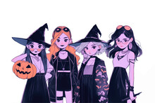 Cute Cool Witch Girls In Halloween Costume