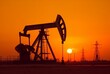 © LivroomStudio - Crude oil pumpjack rig on desert silhouette in evening sunset, energy industrial machine for petroleum gas production background. generative ai