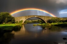 Rainbow Bridge Over The River Made By Midjeorney