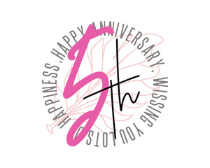 Wall Mural -  Happy fifth Anniversary writing with heart background, colorful, cheerfull, invitation card, celebration banner. first anniversary celebration