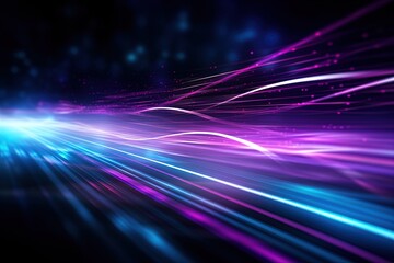 Wall Mural - abstract futuristic background with pink blue glowing neon moving high speed wave lines and bokeh li