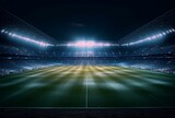 Fototapeta Sport - Stadium in lights at night. shiny lights, view from field. generative ai