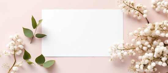 Poster - A mockup featuring a wedding invitation or greeting card with natural eucalyptus and gypsophila