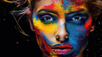 Wall Mural - Close-up portrait of a beautiful girl with multicolored makeup.