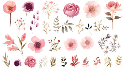 Poster - Set of watercolor flowers. Hand drawn floral elements for design.