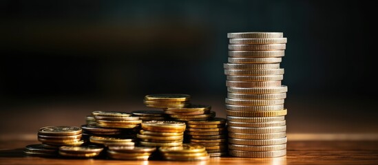 Poster - stack of coins and a calculator, representing saving money, financial management, and income investments