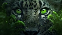 Big Green Eyes. Eyes Of A Leopard Close Up Illustration  ,generative Ai .