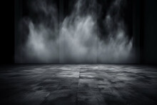 Room With Concrete Floor And Smoke With Dark Wall Background