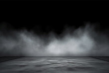 Room With Concrete Floor And Smoke With Dark Wall Background