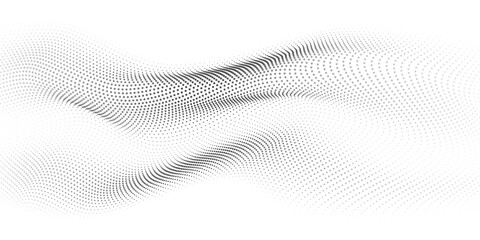 flowing dots particles wave pattern 3d curve halftone black gradient curve shape isolated on white b