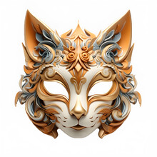 Japanese Cat Mask Isolated On Transparent Background ,kitsune Mask Cut Out ,generative Ai