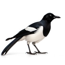 Black-billed Magpie Bird Isolated On White. Generative AI