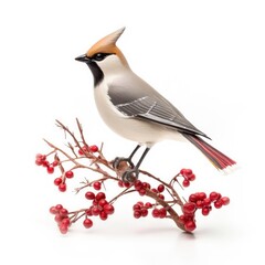 Sticker - Bohemian waxwing bird isolated on white. Generative AI