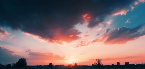 Wall Mural - background of colorful sky concept: dramatic sunset with twilight color sky and clouds, generative a
