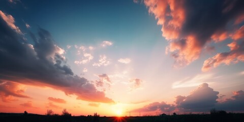 Wall Mural - background of colorful sky concept: dramatic sunset with twilight color sky and clouds, generative a