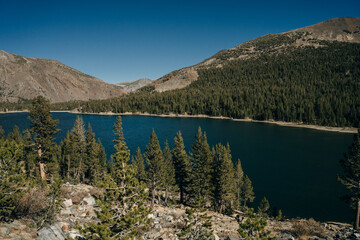 Beautiful Tenaya lake and mountains reflection, Yosemite National park