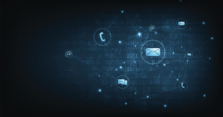 Leinwandbilder - Concept of Contact us or the Customer support hotline connect. call center service provider, advice to customer help, and support services are digital on dark blue background.