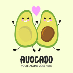 Funny happy cute happy smiling avocados.Vector flat cartoon character kawaii illustration icon.