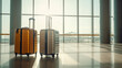 © Studio Nova - Suitcases in airport departure lounge.Window sunlight background. Created with Generative AI technology.