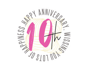 Wall Mural -  Happy tenth Anniversary writing with heart background, colorful, cheerfull, invitation card, celebration banner. first anniversary celebration
