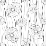 Fototapeta Młodzieżowe - Flowers seamless pattern. Outline poppies on striped white background. Floral print for textile, wallpapers, fabric and wrapping paper. Vector illustration