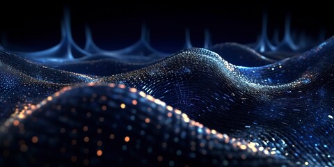 Data technology futuristic illustration. Blue wave pattern on a dark background. 