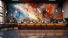 Colorful Wild Modern Abstract Oil Painting Intriguing Coffee House Cafe Fine Art Aerial View Installation Opalescent Print Illustration Poster Text Product Presentation Decoration Design Generative AI