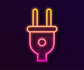 Wall Mural - Glowing neon line Electric plug icon isolated on black background. Concept of connection and disconnection of the electricity. Vector