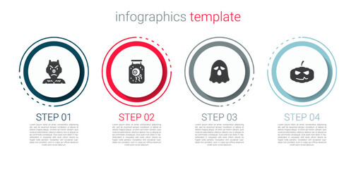 Sticker - Set Krampus, heck, Eye in jar, Ghost and Pumpkin. Business infographic template. Vector