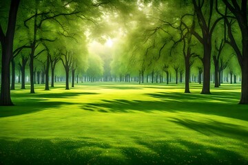 Wall Mural - Green Grass field in the big city park, Generative AI