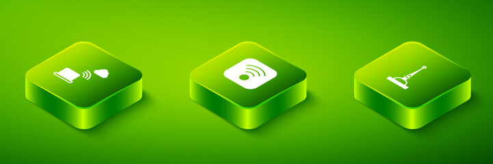 Poster - Set Isometric Wi-Fi wireless internet, Antenna and Network cloud connection icon. Vector
