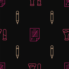 Poster - Set line Test tube and flask, Pencil with eraser and Exam paper incorrect answers on seamless pattern. Vector