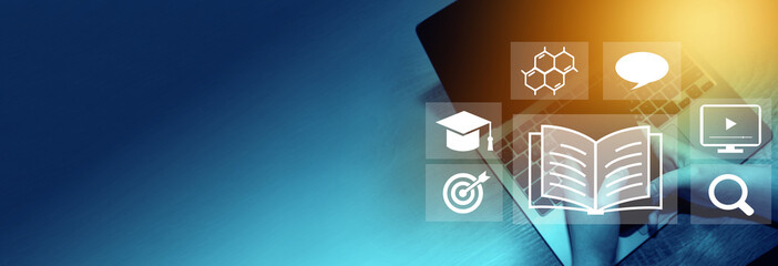  Education internet online digital technology concept. E-learning education, online internet course lessons.  consulting, e-learning concept background.