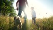 © maxximmm - father and son in the park. dad a walk with his little son baby and dog outdoors. happy family kid dream concept. people in the park. dad walk with baby boy and dog in lifestyle nature