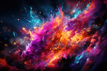 Wall Mural - a dynamic shot capturing water jets releasing vibrant colored water during the holi festival, creati