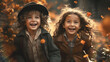 happy children having fun in the park on an autumn day. Generative AI