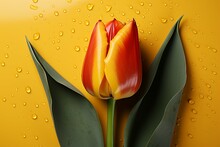 Celebrate Easter And Womens Day With A Red Tulip Frame On Yellow Generative AI
