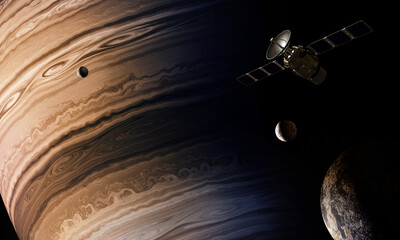Wall Mural - 3d render, gas giant planet in deep space and satellite