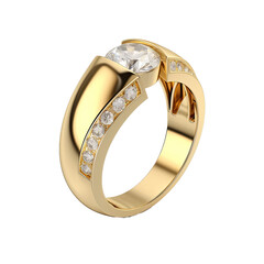 Sticker - 3D rendering of a half turned gold ring with diamond mockup, isolated.