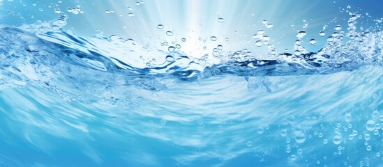 Poster - clear and transparent surface of water with a texture, along with ripples, splashes, and bubbles.